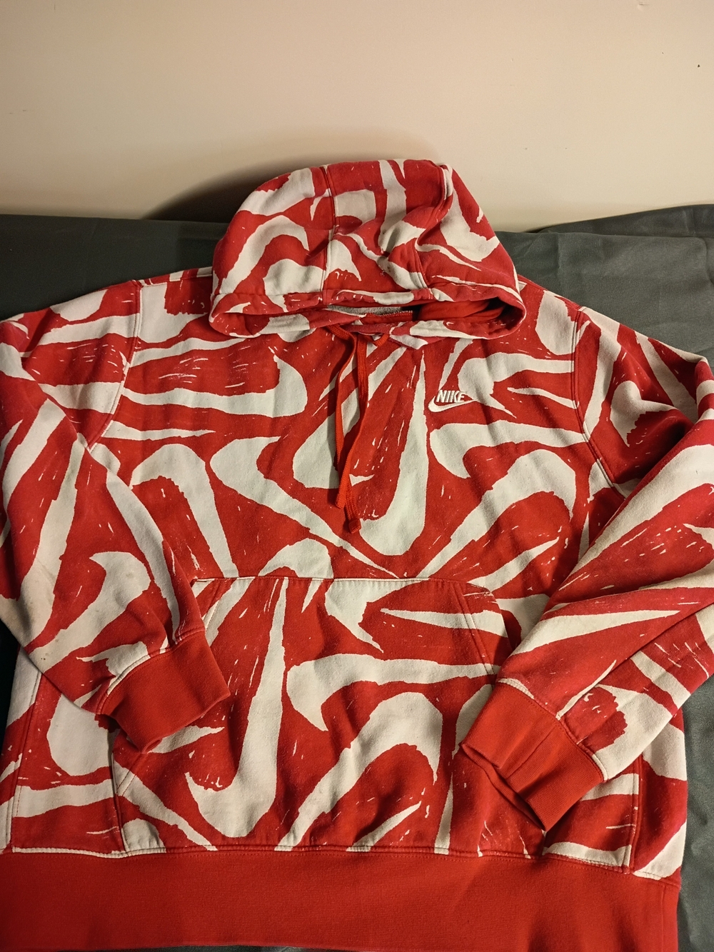 Nike Red & White Abstract-Print Crewneck Hoodie - Men's Sweater